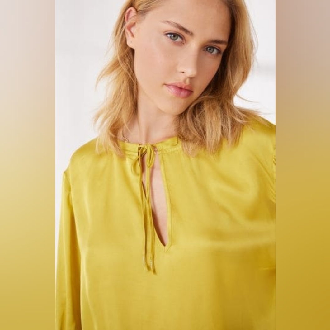 Kobi Halperin Silk Blend Mustard Yellow Blouse Style# Ke0b04 Xs